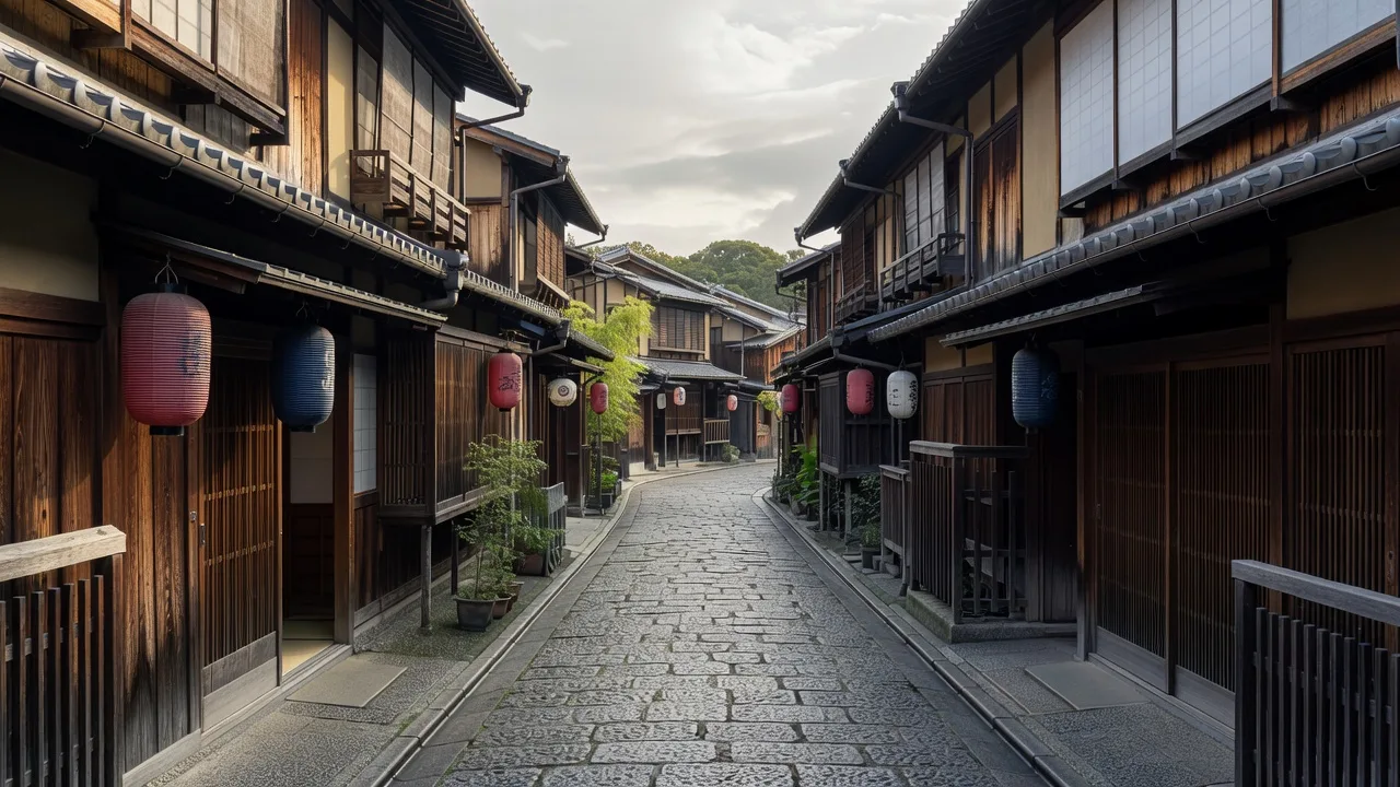 京都・祇園の伝統的な町並み