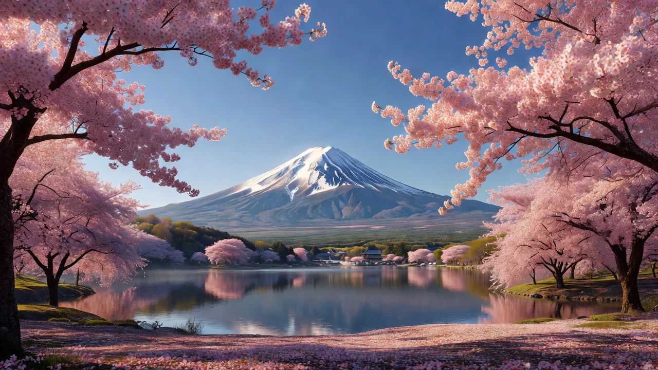 桜と富士山が重なる春の絶景