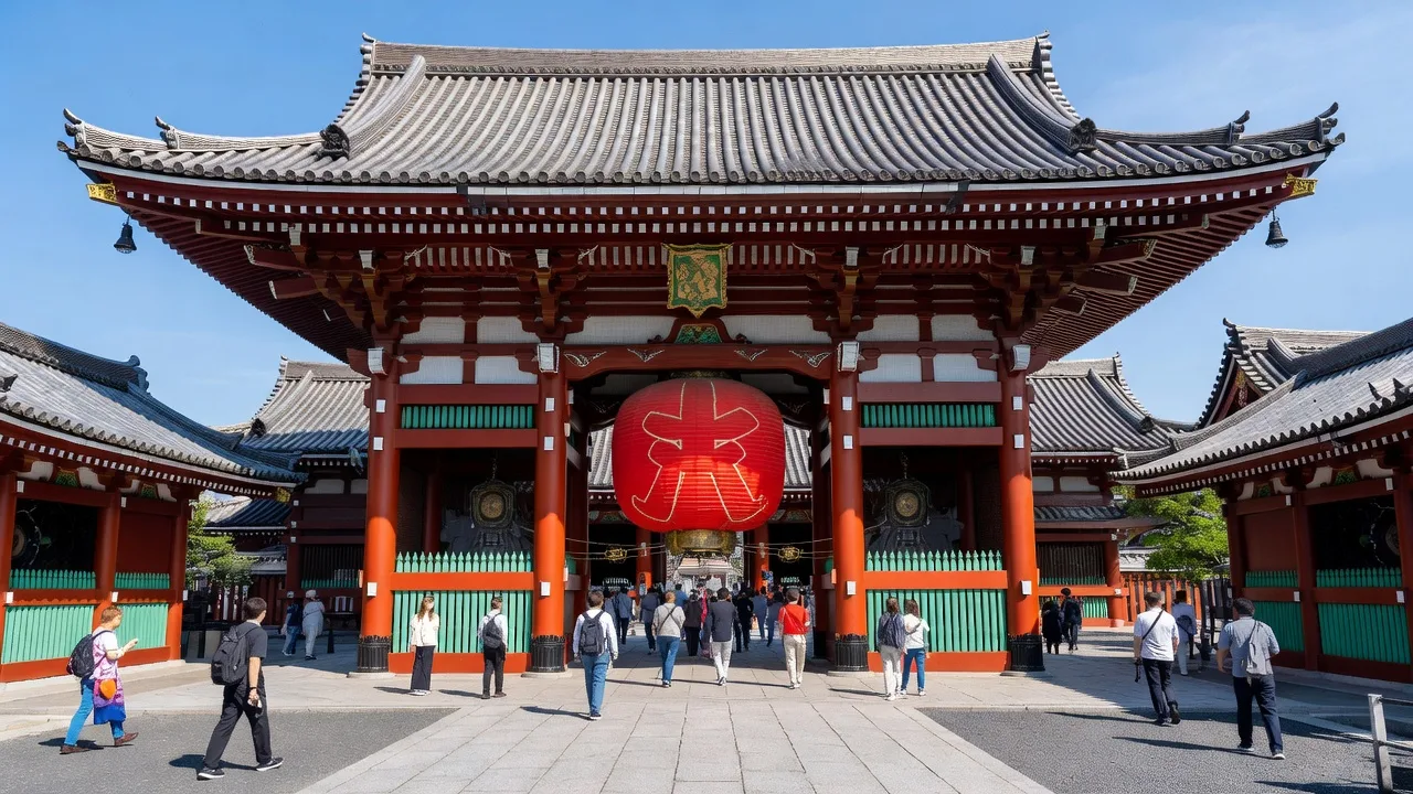 東京・浅草寺の雷門と参道