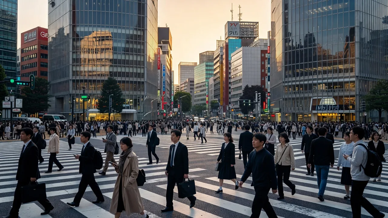 東京・渋谷スクランブル交差点の夜景